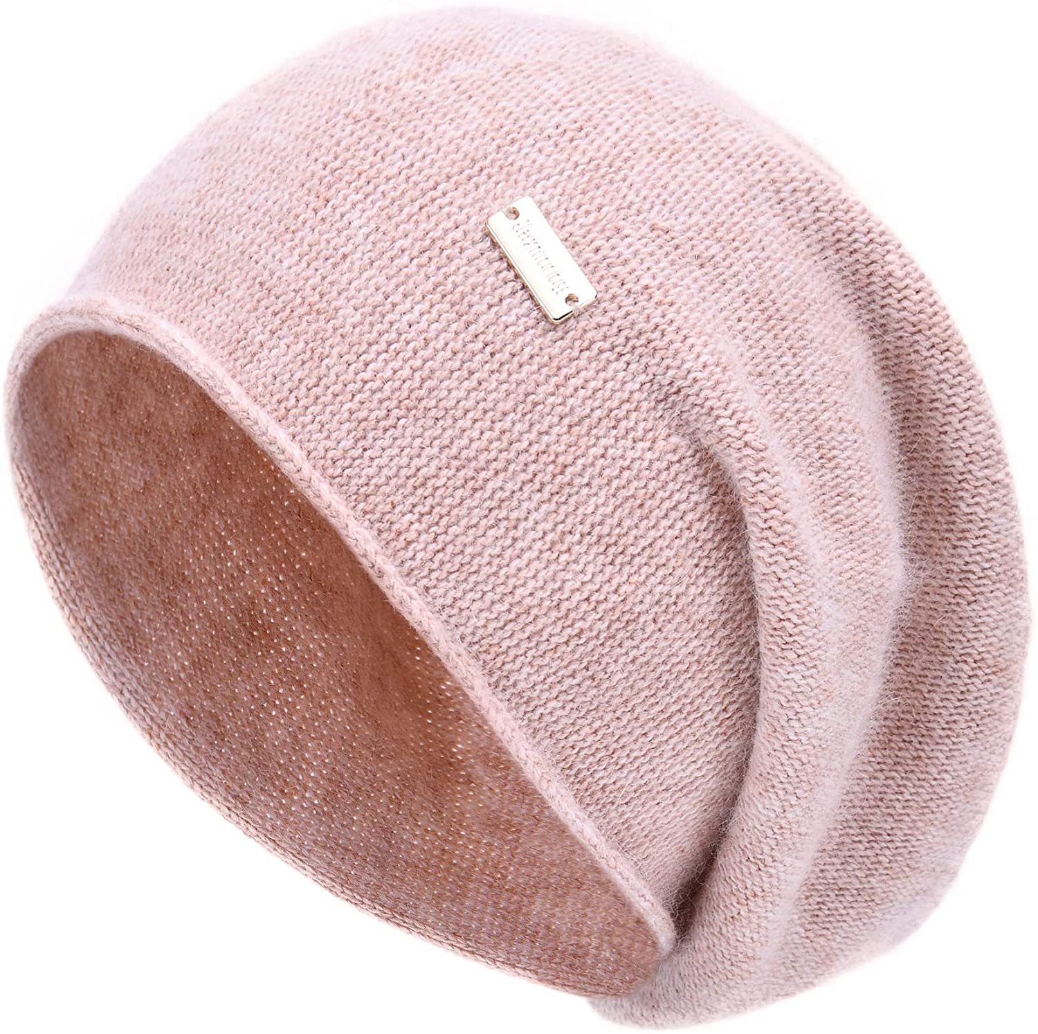 Feisette Womens Beanie Hats with Applique Winter Knitted Cashmere Pearl Slouchy Beanies Skullies Hats 