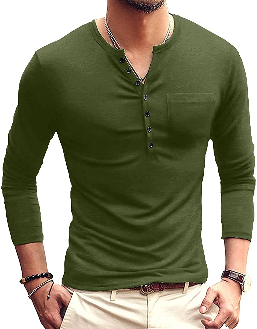 YTD Mens Casual Slim Fit Short Sleeve Henley T-Shirts Cotton Shirts