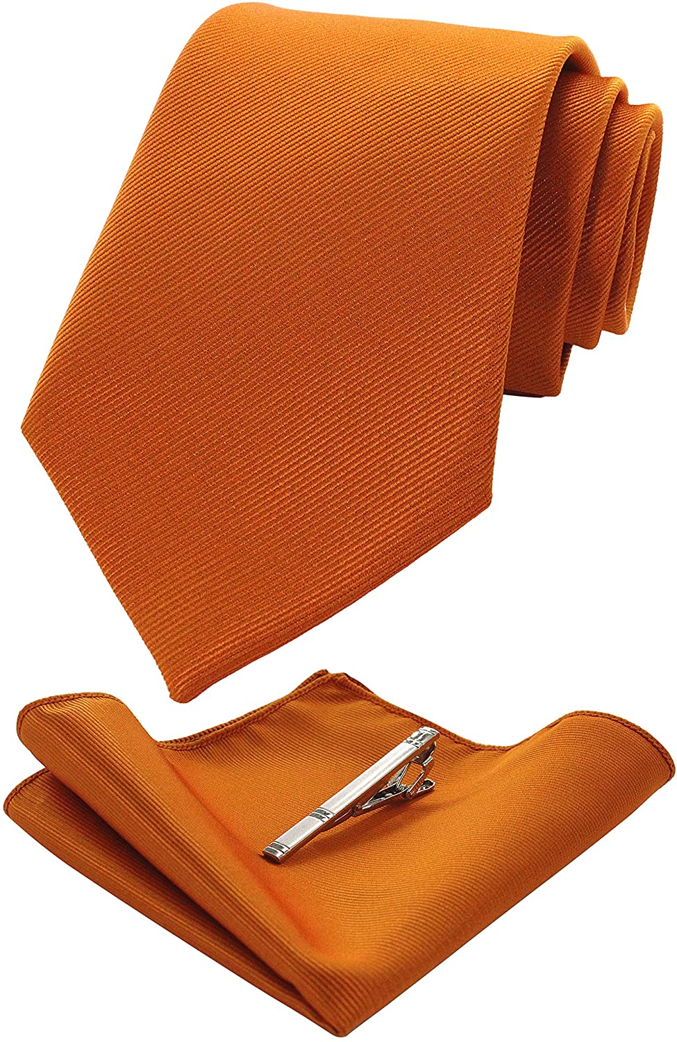 JEMYGINS Solid Color Mens Formal Necktie and Pocket Square Tie Clip Sets 