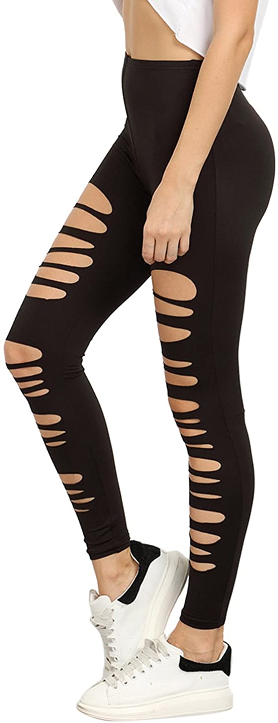 SweatyRocks Women's High Waisted Cutout Ripped Skinny Leggings Yoga Active  Pants