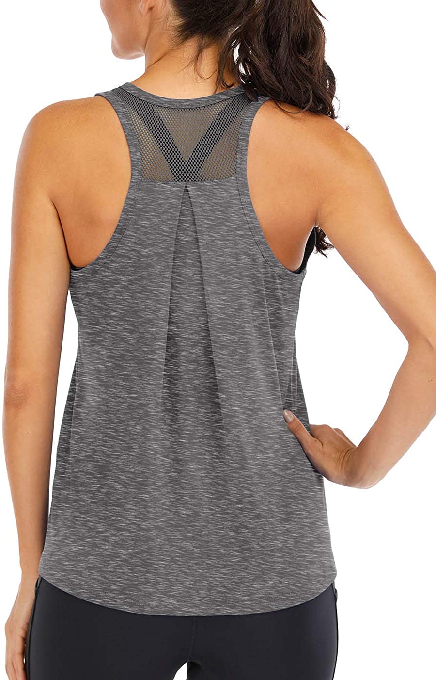 Fihapyli ICTIVE Workout Tops for Women Loose fit Racerback Tank Tops for Women Mesh Backless Muscle Tank Running Tank Tops 