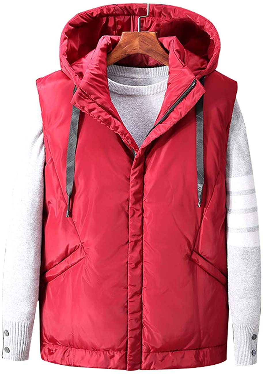 Zoulee Men's Winter Puffer Vest Warm Sleeveless Winter Jacket Gilet with Removable Hood 