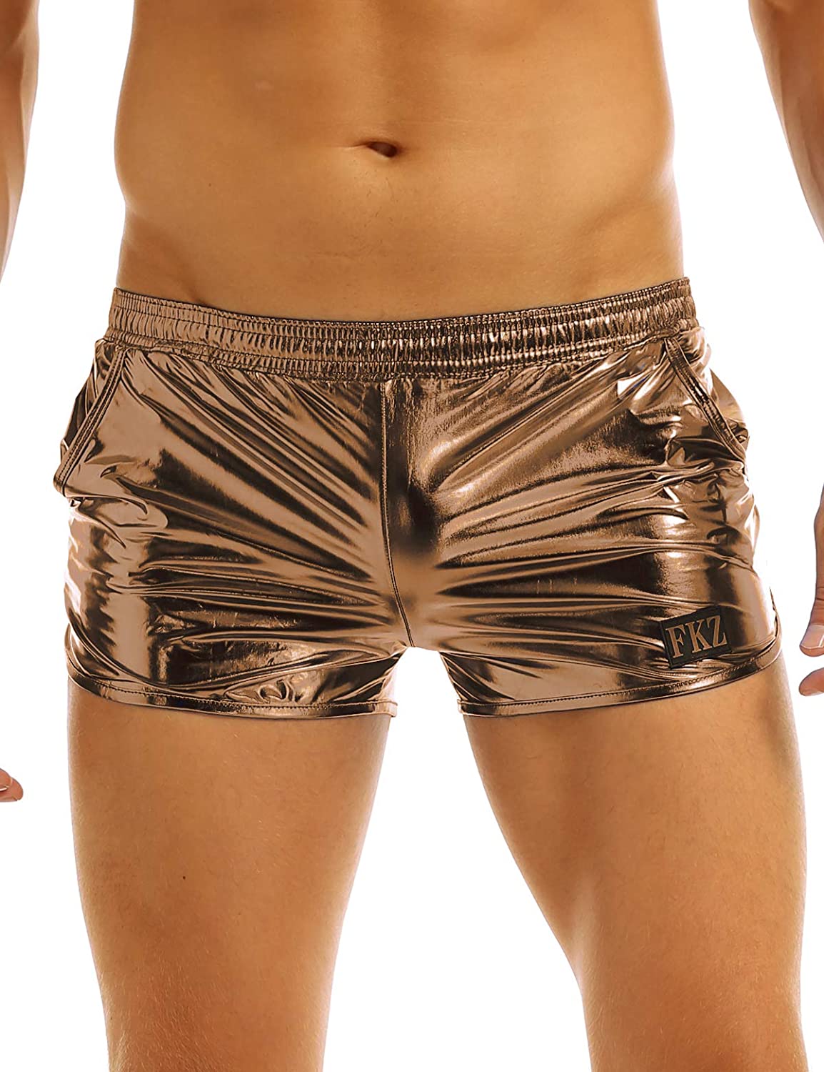 Feeshow Men S Shiny Metallic Boxer Shorts Swim Trunks Swimsuit Lounge