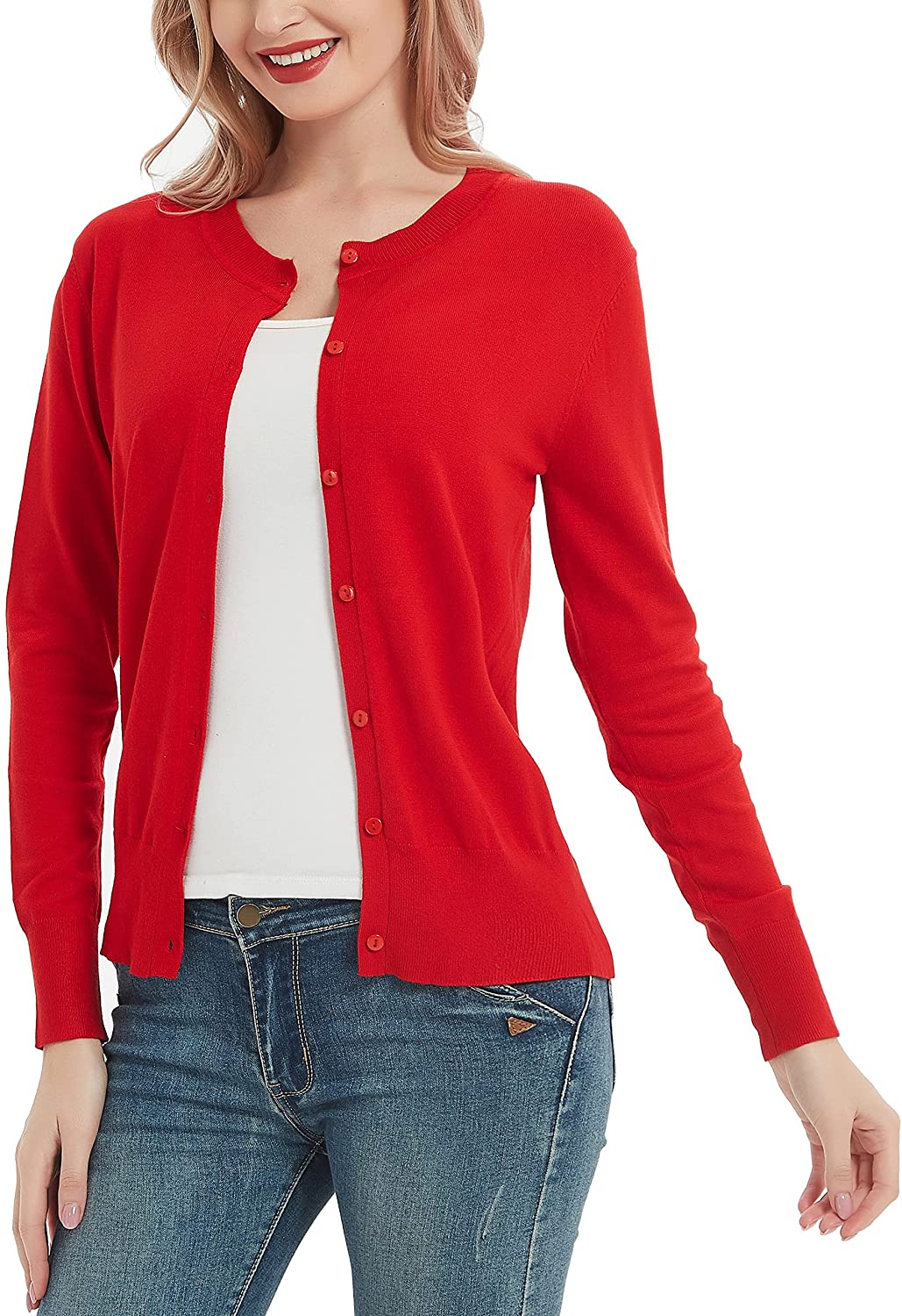 Women's Crew Neck Button Down Long Sleeve Cardigan Sweater | eBay