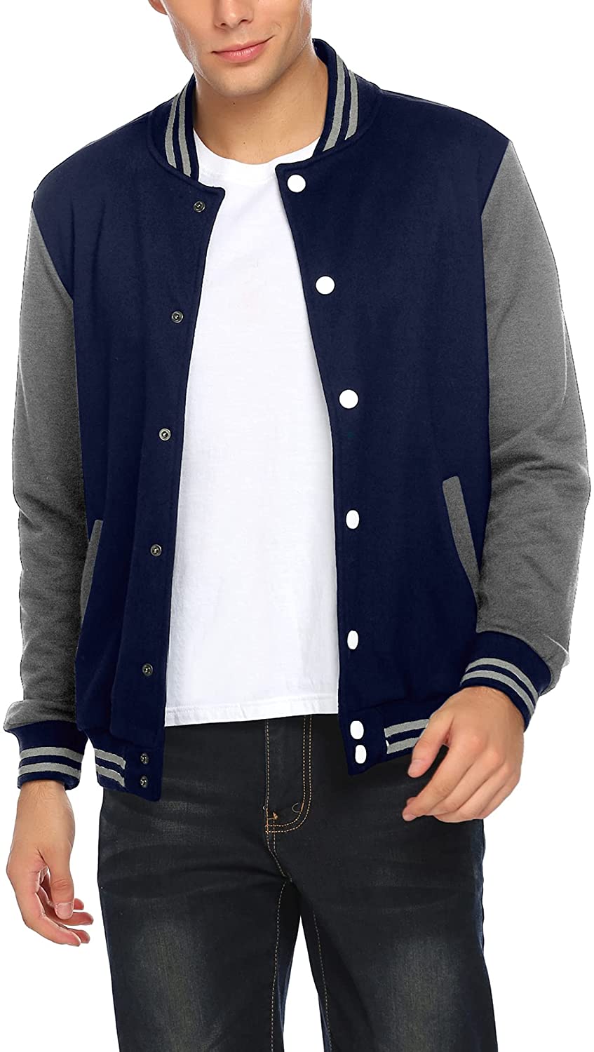 Mens Slimfit Navy Blue Varsity Jacket