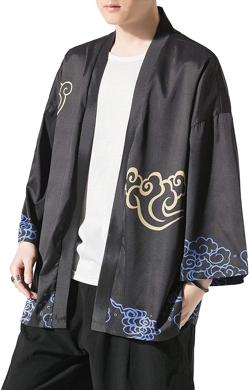PRIJOUHE Men's Japanese Kimono Cardigan Jackets Casual Long Sleeve Open ...