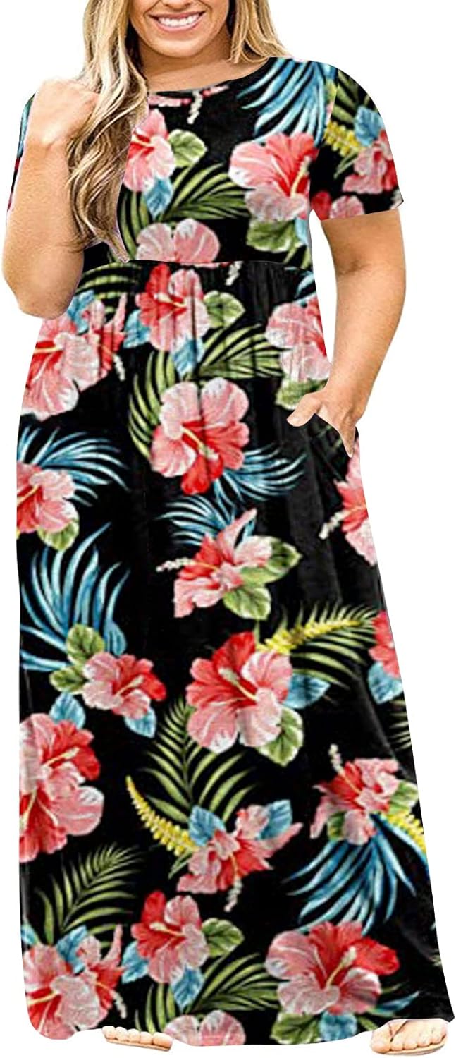 Kancystore Women's Short Sleeve Plus Size Maxi Dress with Pockets Loose  Casual Summer Dresses (XL, A Black Striped) at  Women's Clothing store