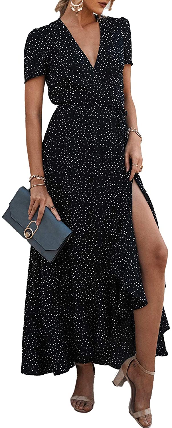 PRETTYGARDEN Women's Summer Wrap Maxi Dress Casual Boho Floral V