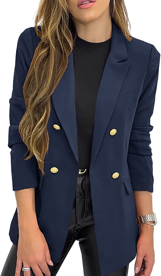 Hdieso Women's Solid Color Casual Long Sleeve Lapel Button Blazer Jacket 