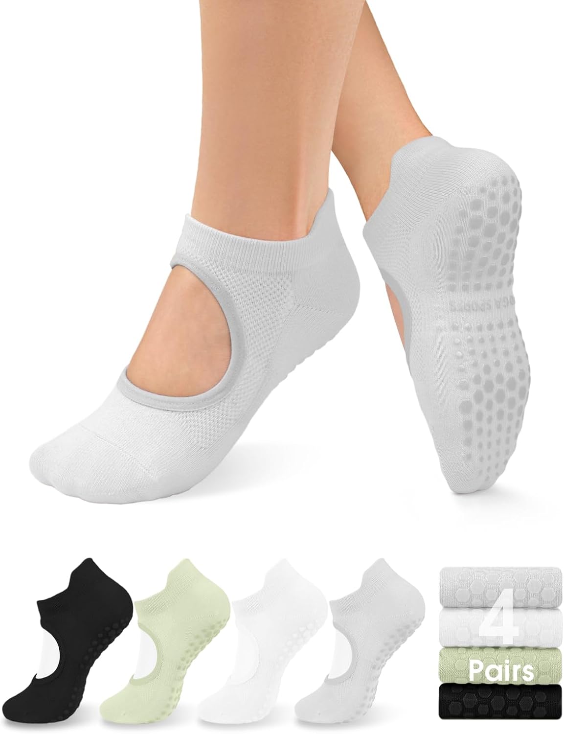 yeuG Grip Socks for Women Pilates Socks with Grips Open Top Non Slip Grippy  Sock