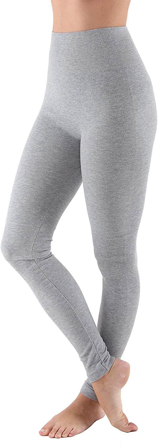 AEKO Women's Thick Yoga Soft Cotton Blend High Waist Workout Leggings with  Tummy