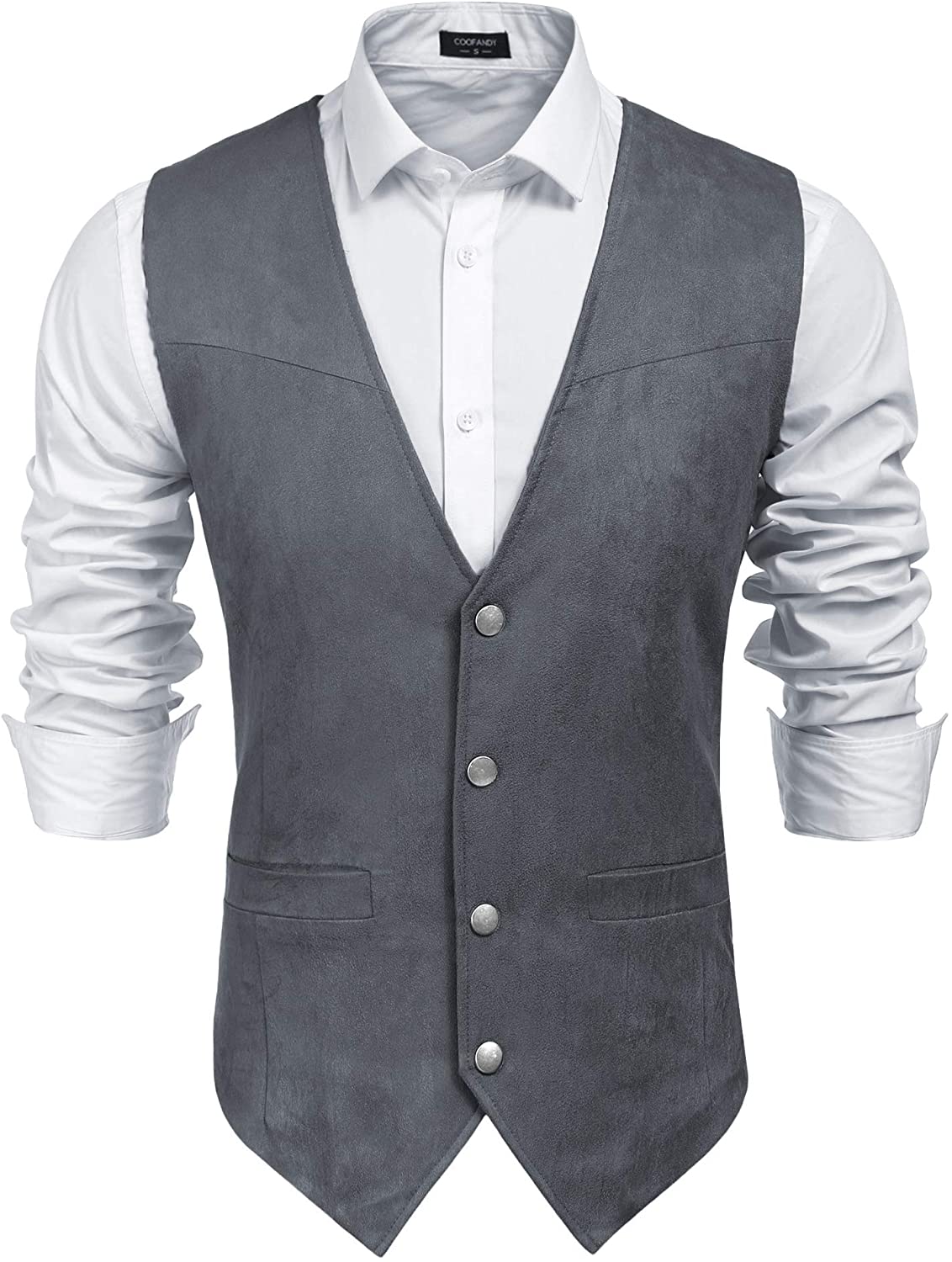 COOFANDY Men's Suede Leather Suit Vest Casual Western Vest Jacket