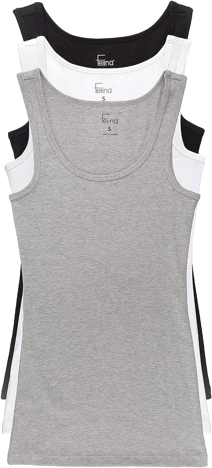 Felina Cotton Ribbed Tank Top - Class Tank Top for Women, Workout Tank Top  For Women (Color Options Available) (Blue Gray, Large)