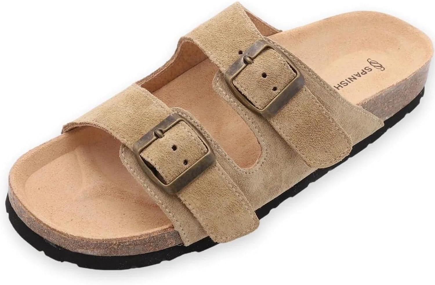 basketball Nebu aldrig The Spanish Sandal co Soft Suede Leather Flat Sandals - Cork Footbed Sandal  with | eBay