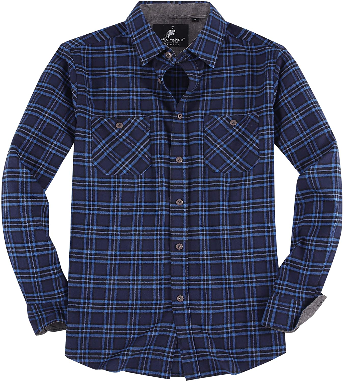 Alex Vando Mens Button Down Shirts Regular Fit Long Sleeve Casual Plaid Flannel Shirt 