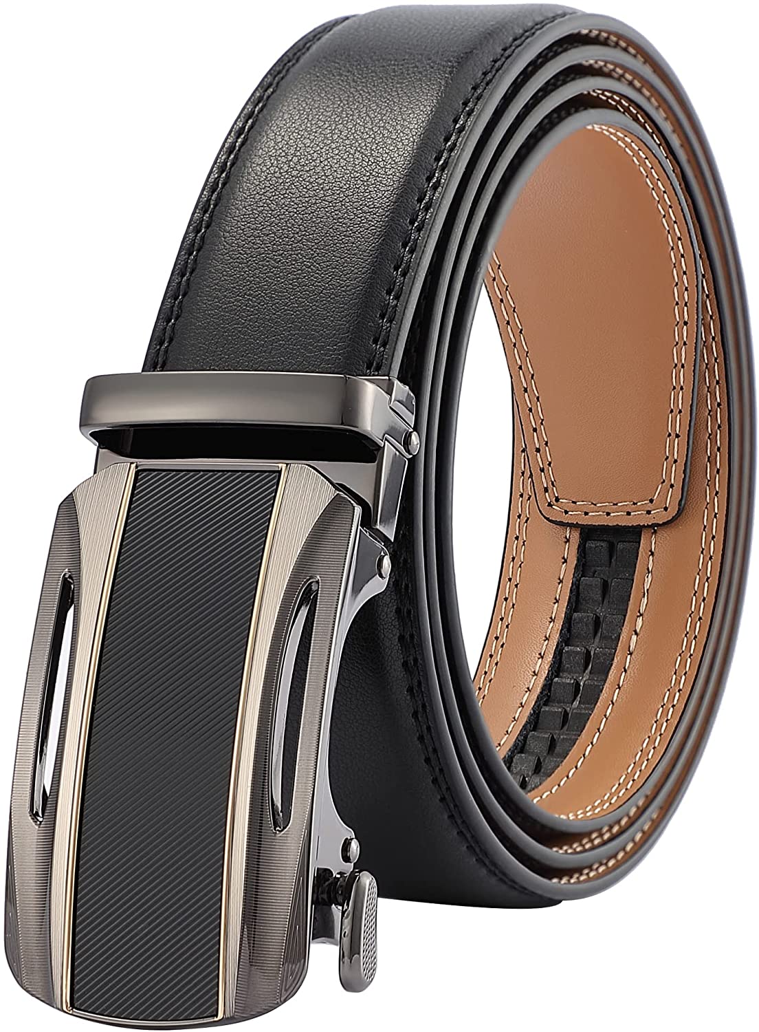 Adjustable Dress Belt for Men CLUBBELTS Men's Leather Ratchet Belt with Automatic Buckle 1 3/8 Wide Black/White/Brown 