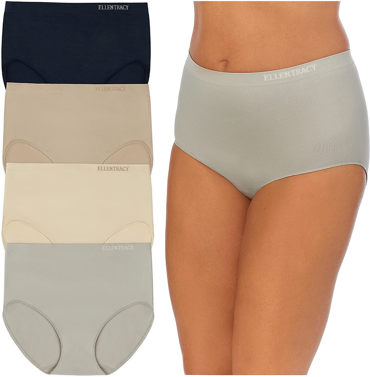 ELLEN TRACY Women's Full Brief Panties Breathable Seamless Underwear 4-Pack  Mult