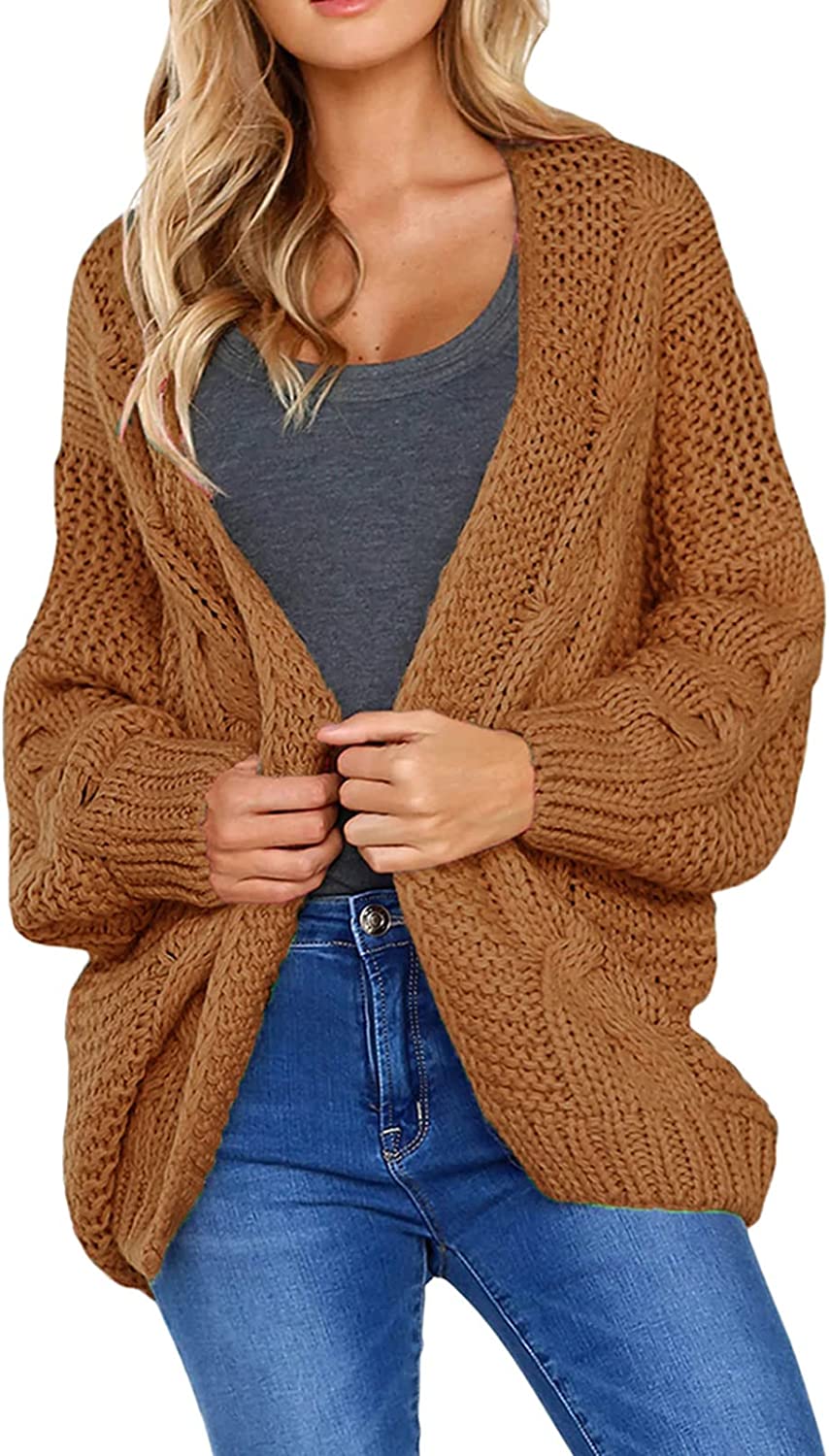 Astylish Womens Fashion Winter Fall Thick Cozy Open Front Long Sleeve Chunky  Knitting Ribbed Cardigan Sweater Small Size 4 6 Yellow Brown at   Women's Clothing store
