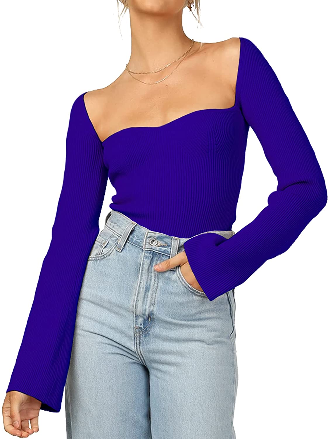 Effeltch Womens Sweater Tops Sweetheart Neck Ribbed Bustier Corset Knit  Long Sleeve Pullover Sweater Top : : Clothing, Shoes & Accessories