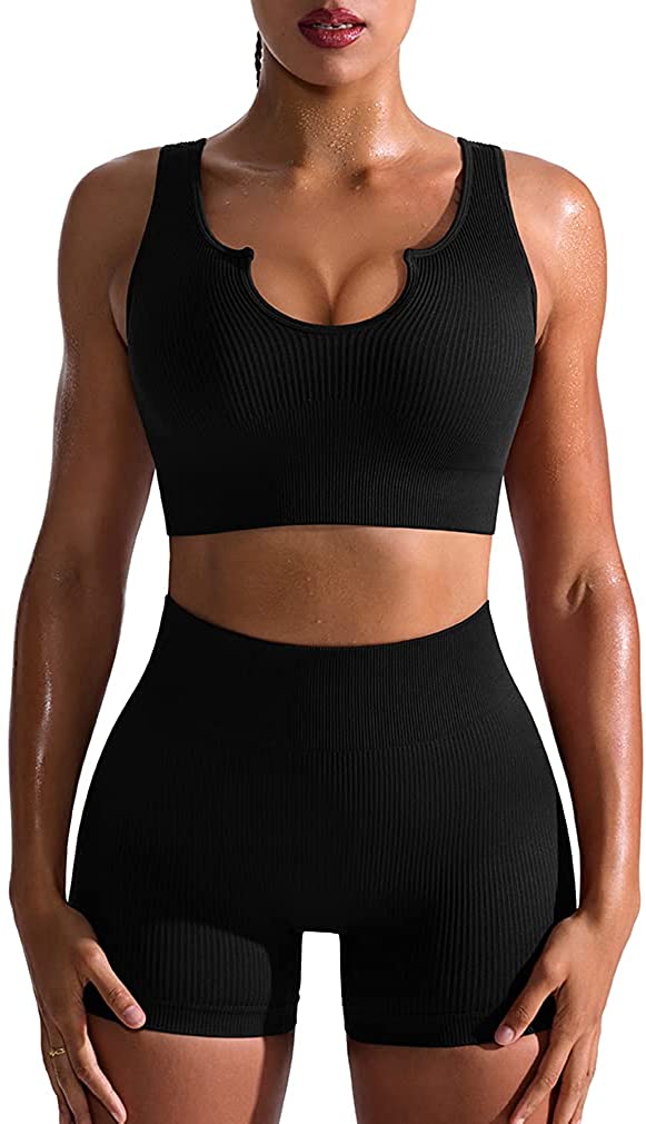 OQQ Workout Outfits for Women 2 Piece Seamless Ribbed High Waist Leggings  with Sports Bra Exercise Set : : Clothing, Shoes & Accessories