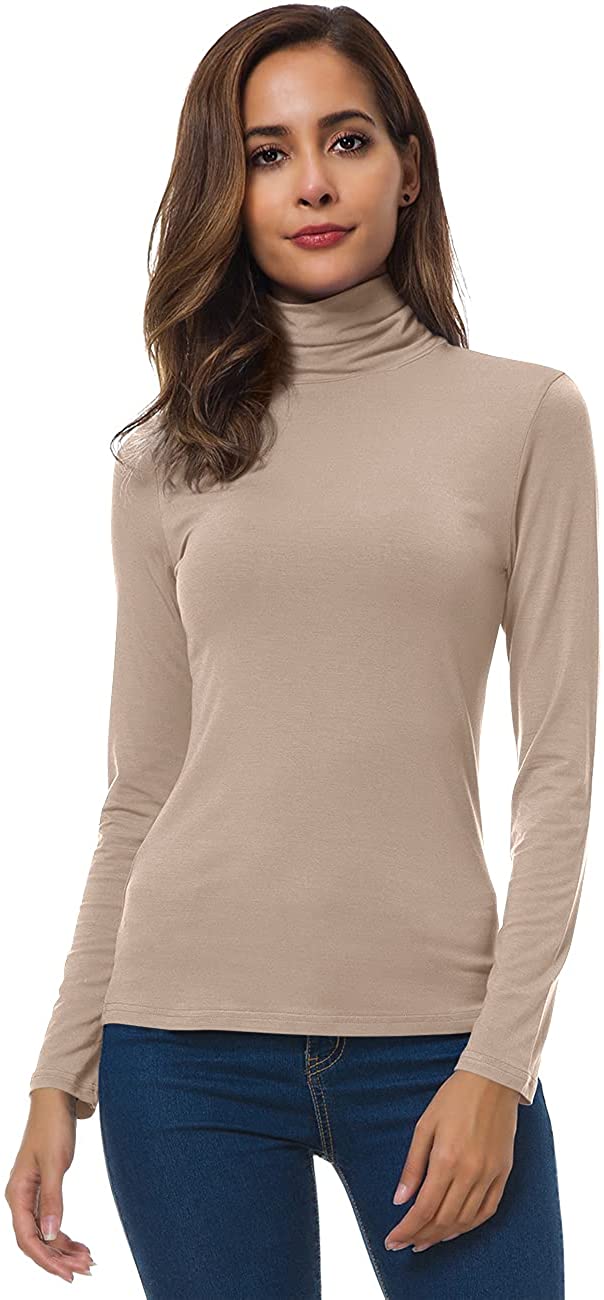 VOBCTY Womens Long Sleeve Turtleneck Lightweight Slim Active Shirts