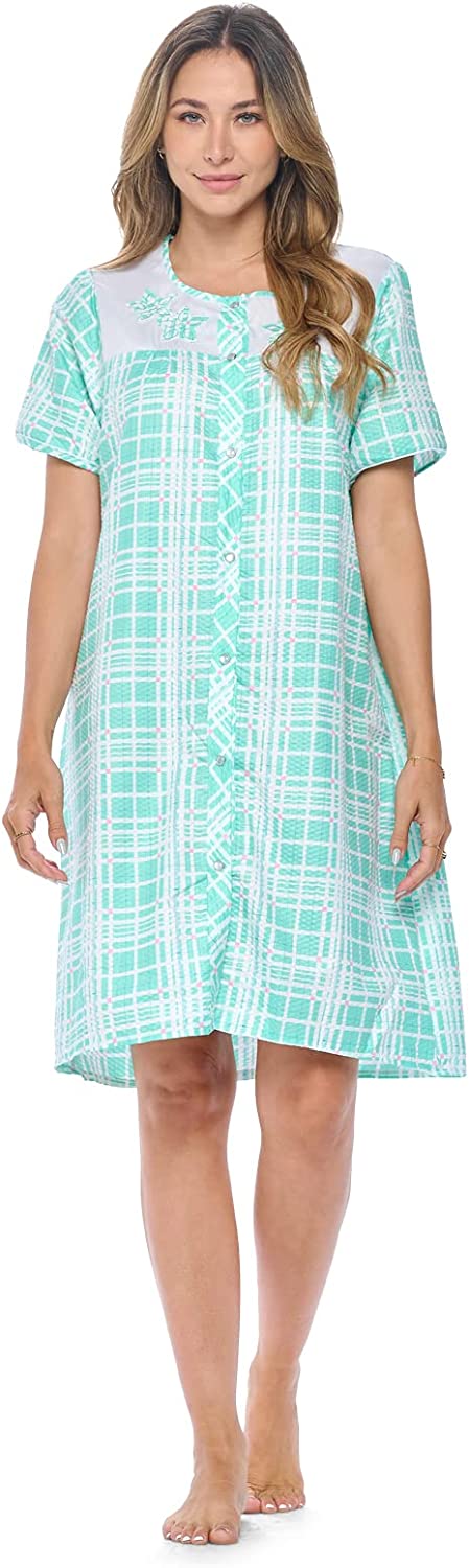 Casual Nights Women's Snaps Front Closure House Dress Short Sleeve Woven  Houseco