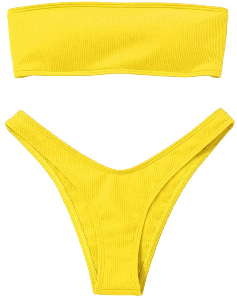 Zaful Women Strapless Ribbed High Cut Bandeau Bikini Set Ebay