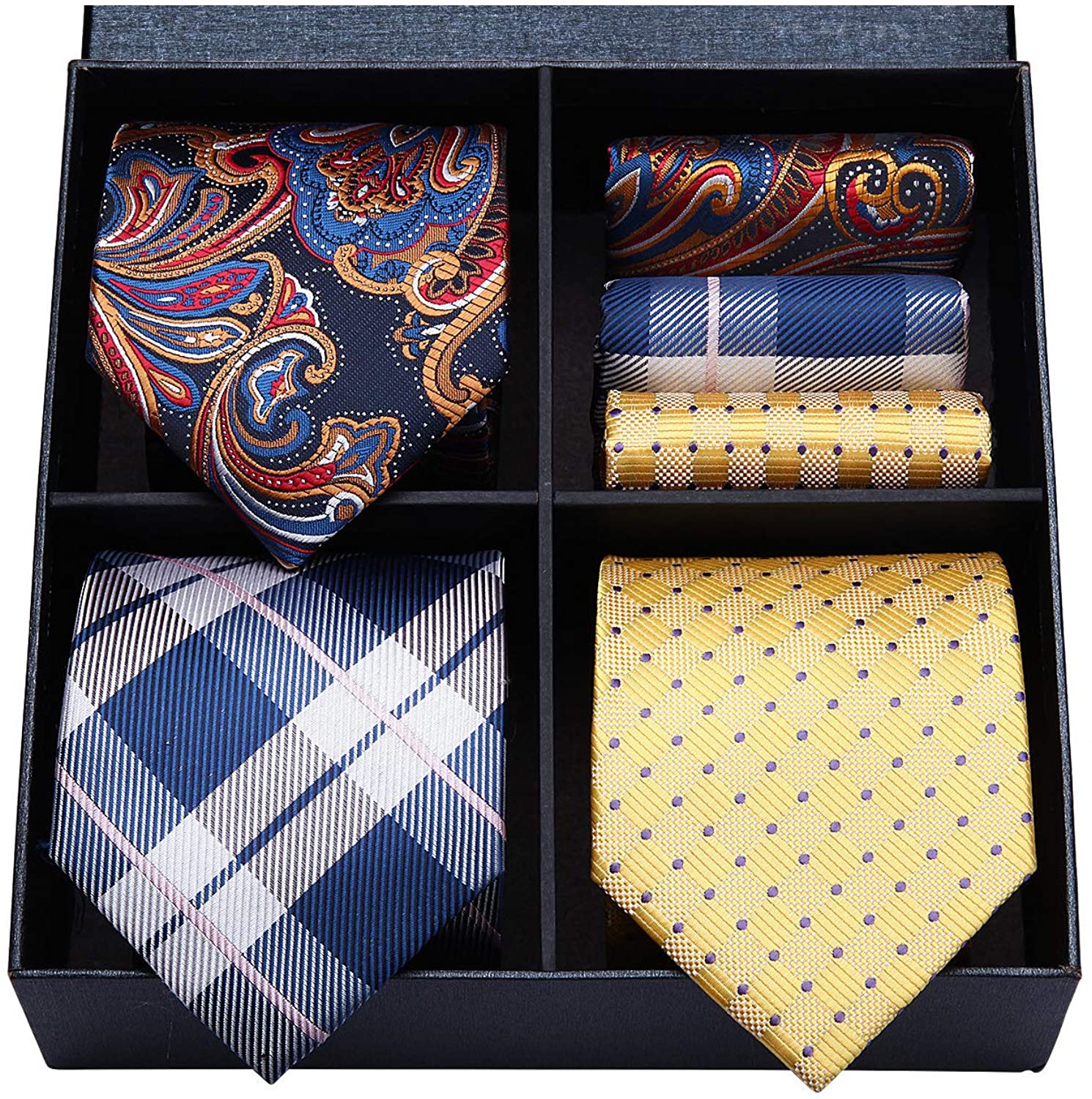 HISDERN Lot 3 PCS Classic Men's Silk Tie Set Necktie  Pocket Square -  Multiple | eBay