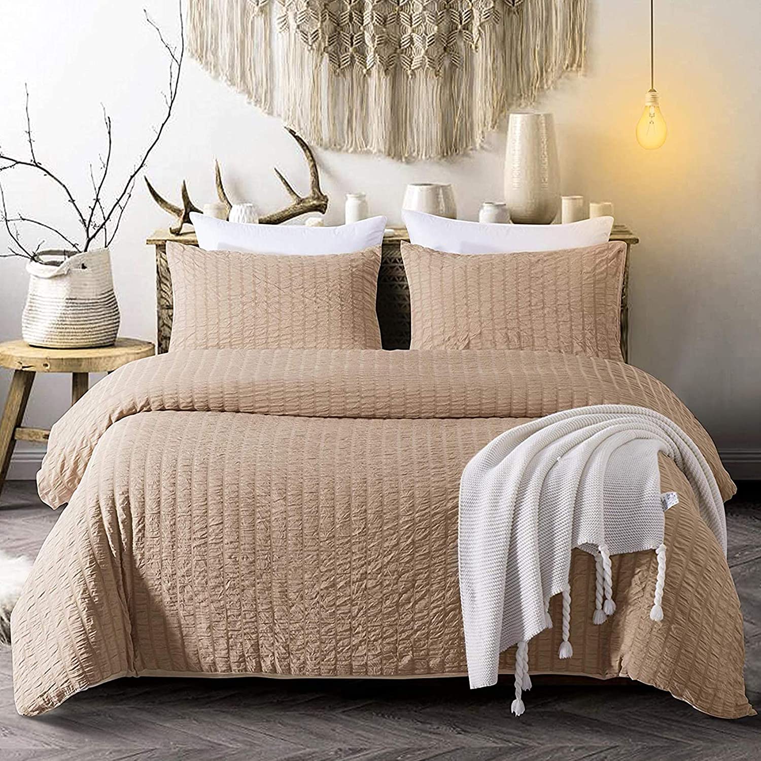 beige seersucker duvet cover