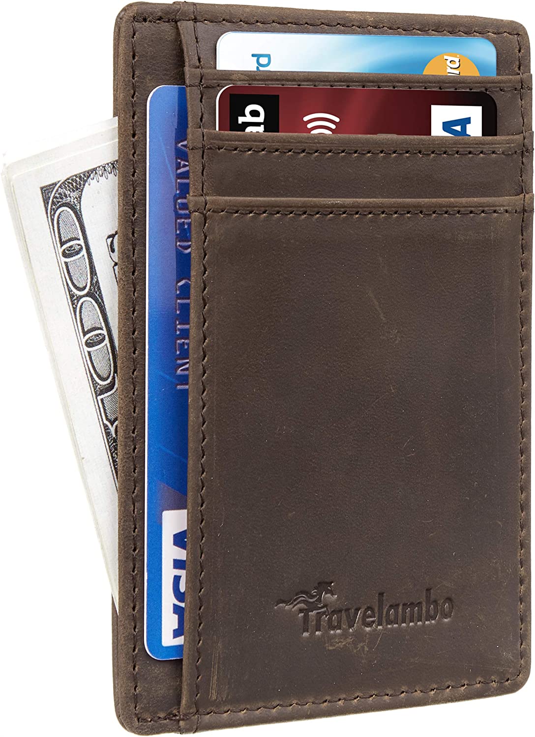 Travelambo Front Pocket Minimalist Leather Slim Wallet RFID Blocking ...