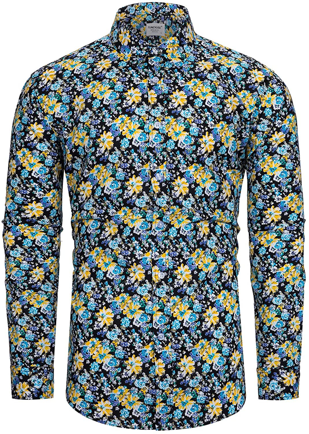 Floral Dress Button Hawaiian eBay TUNEVUSE Down | Shirt Sleeve Long Flower Mens Pattern