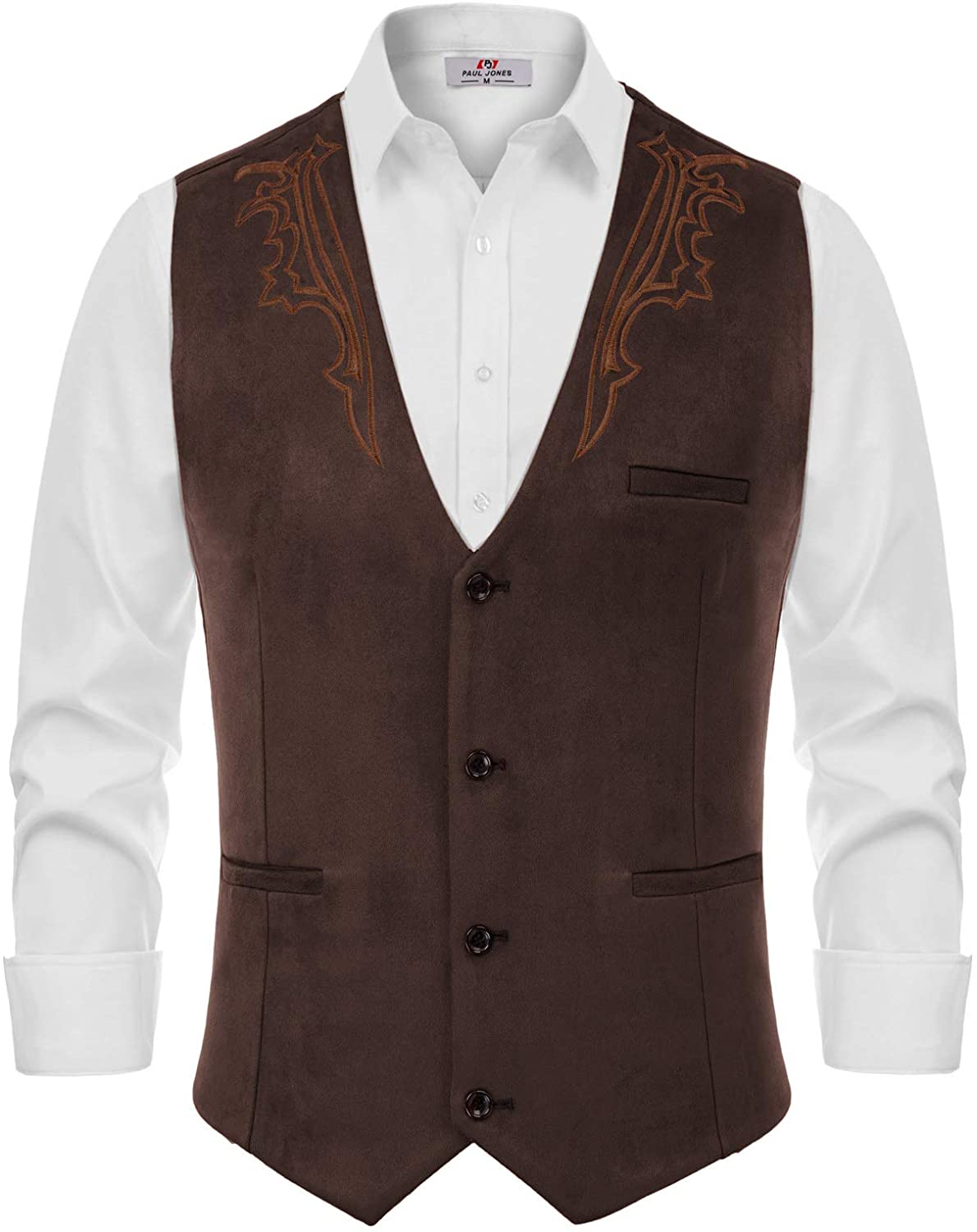 Men's Suede Leather Suit Vest Vintage Cowboy Style Jacket Slim Fit Waistcoats 