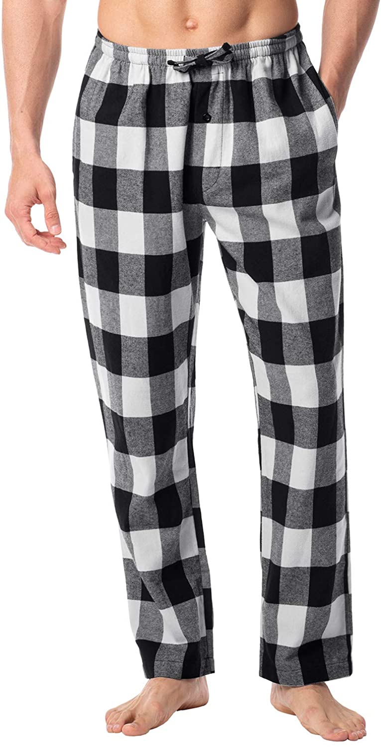  LAPASA Mens Pajama Pants 100% Cotton Flannel Plaid Lounge  Soft Warm Sleepwear Pants PJ Bottoms Drawstring And Pockets M39 Medium