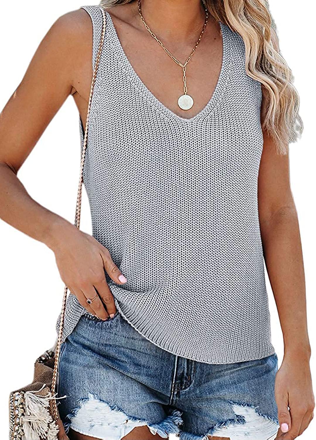 YEXIPO Womens Sleeveless V Neck Sweater Vest Fall Loose Casual Summer Knit  Tank | eBay