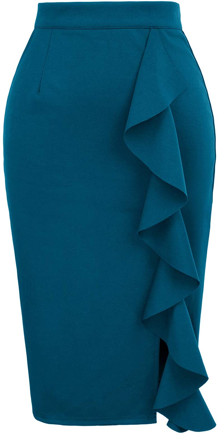 GRACE KARIN Women's Ruffle Bodycon Knee Length Midi Pencil Skirt | eBay