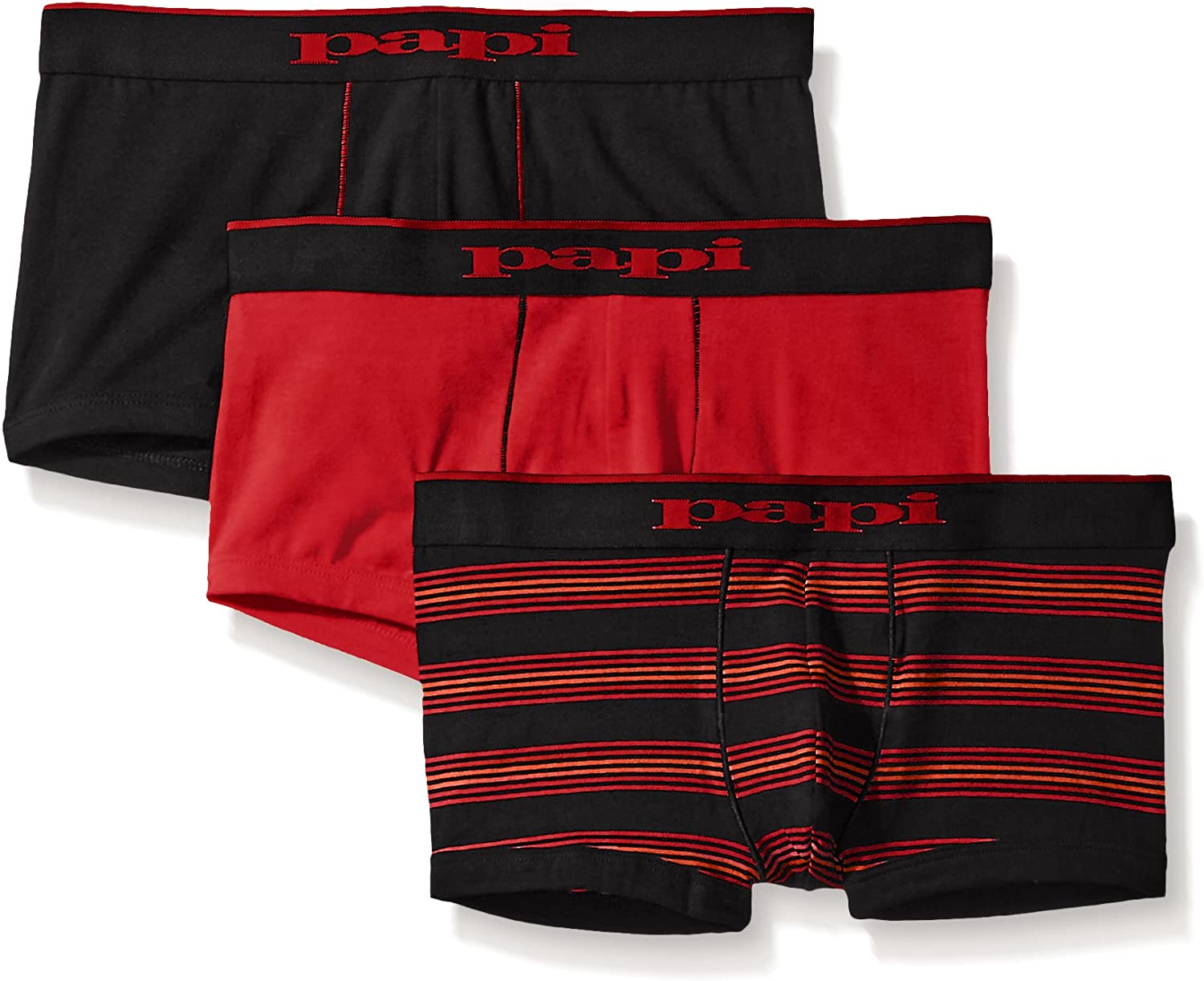papi Men's Stylish Brazilian Solid and Print Trunks (3-Pack of