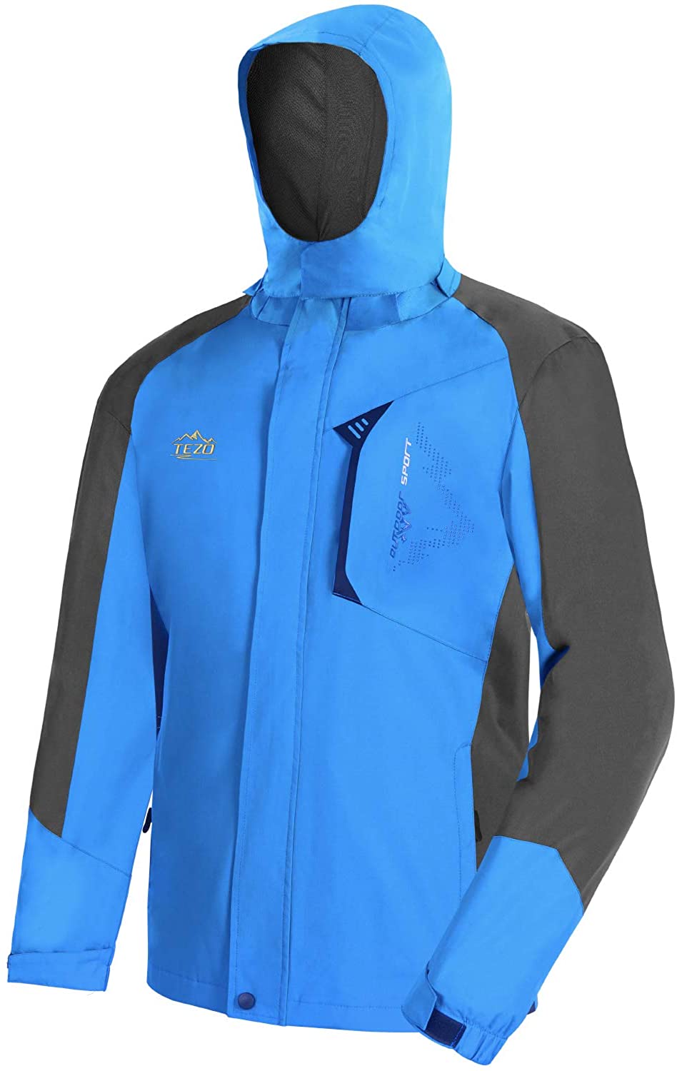 TEZO Mens Rain Jacket Waterproof with Hooded Hiking Coat Lightweight Windbreaker