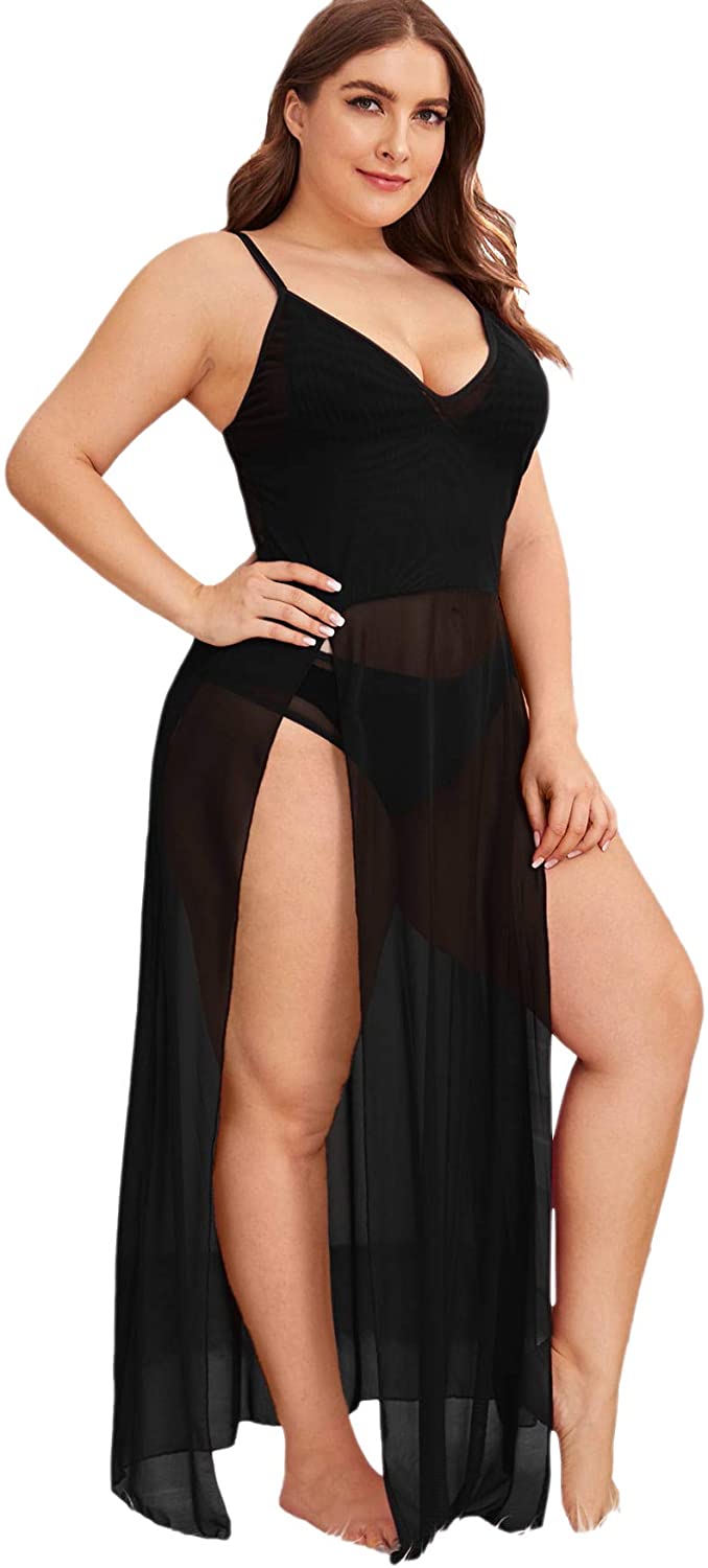SOLY HUX Swim Cover Up for Women Plus Size Letter Graphic Mesh Sheer Bikini Swimsuits  Bathing Suit, Black, Large Plus : : Clothing, Shoes & Accessories