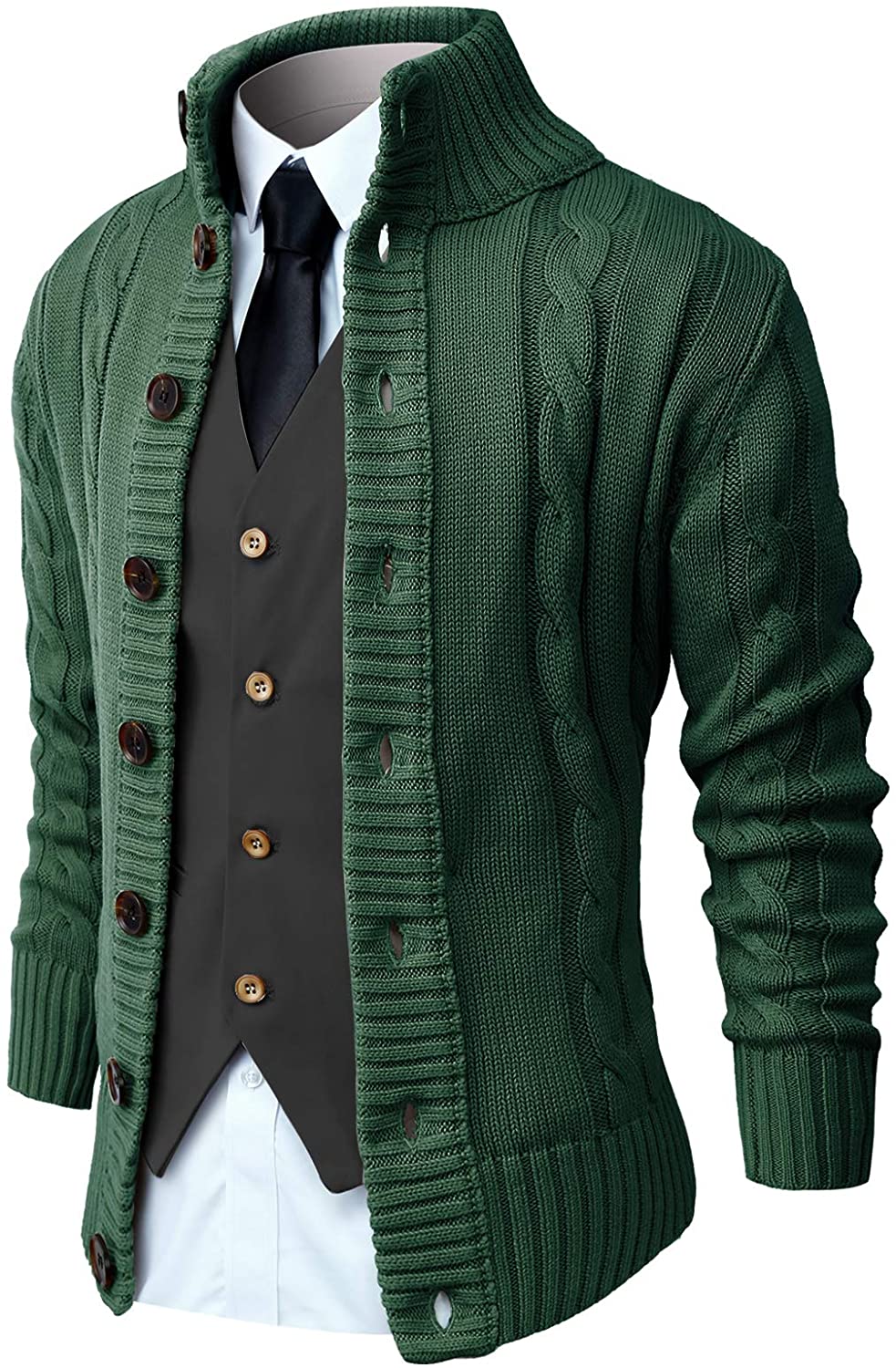 Yayun Yayu Mens Fashion Turn-Down Collar Long Sleeve Knit Sweater Cardigan