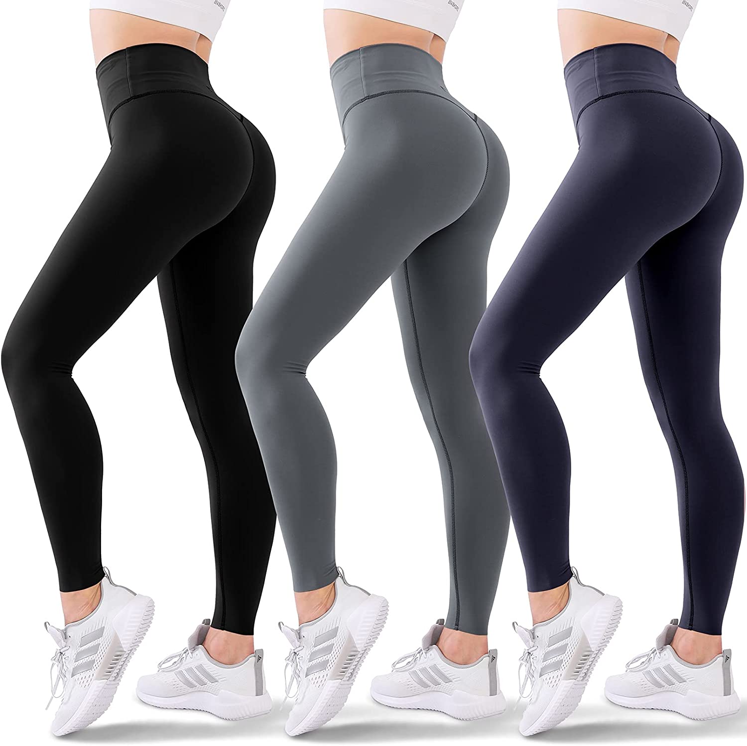 3 Packs Leggings with Pockets for Women, Soft High Waisted Tummy
