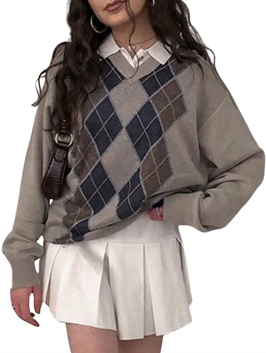Kids Long Sleeve Sweater Argyle Uniform Plaid Turtleneck Pullover for Boys Girls 