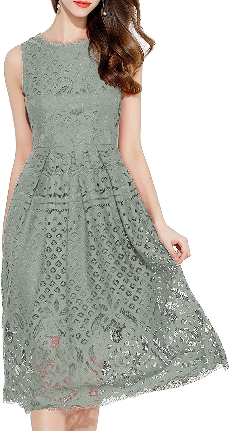 VEIISAR Womens Fashion Sleeveless Lace Fit Flare Elegant Cocktail Party Dress 