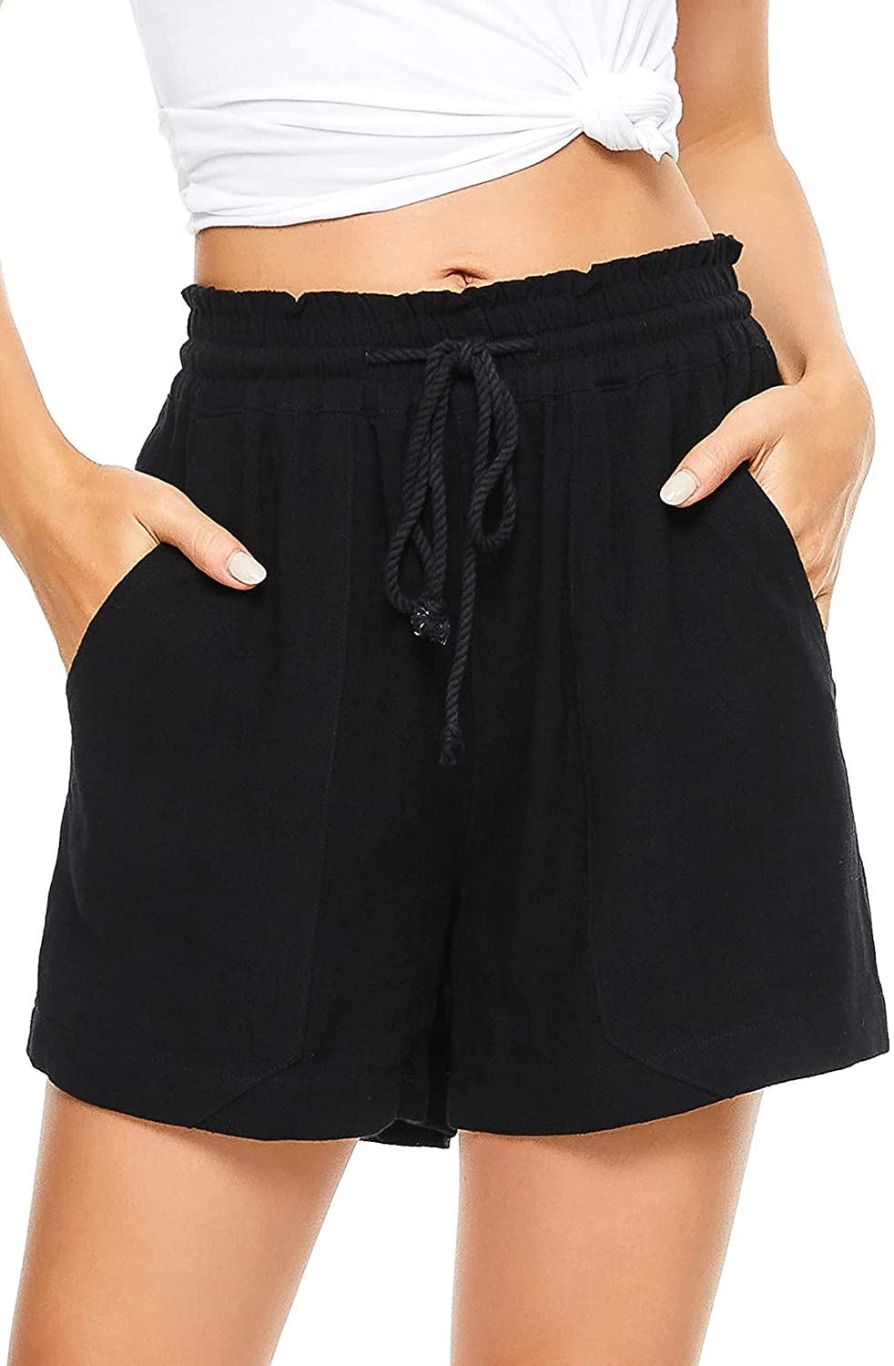SWEET POISON Womens Shorts for Summer Casual Comfy Lounge Shorts for Women  Loose Cotton Shorts Drawstring Elastic Waist Pocketed Shorts Beige S at   Women's Clothing store