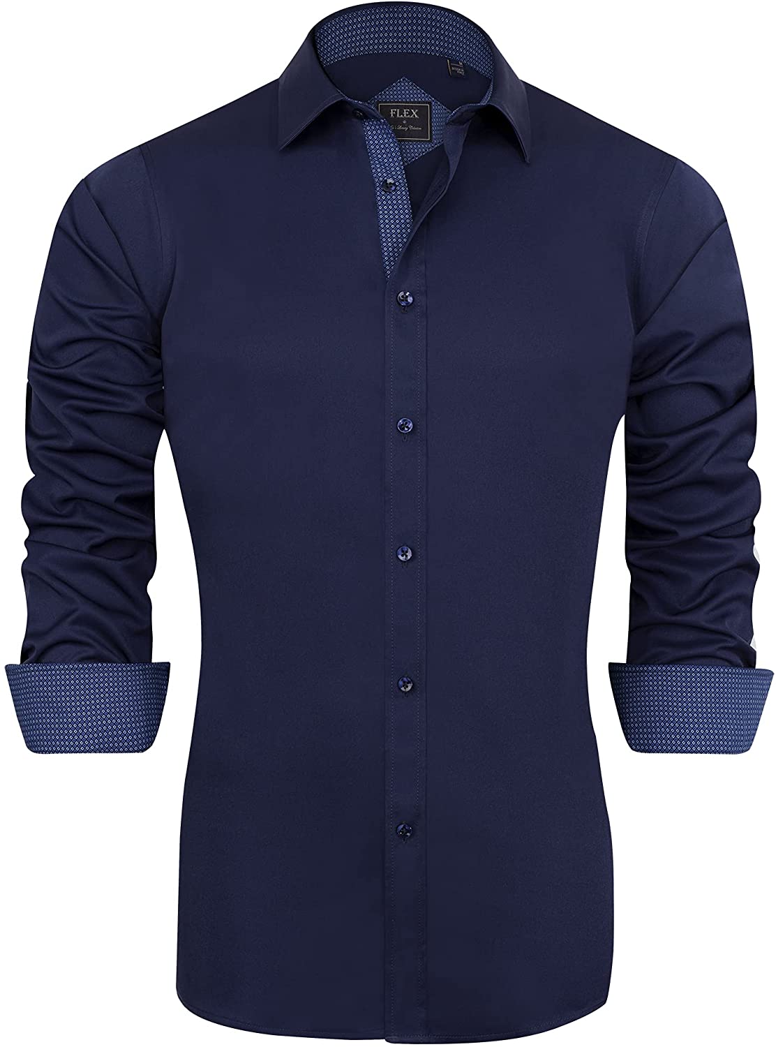 J.Ver Men's Casual Long Sleeve Stretch Dress Shirt Wrinkle-Free Regular Fit Button Down Shirts 