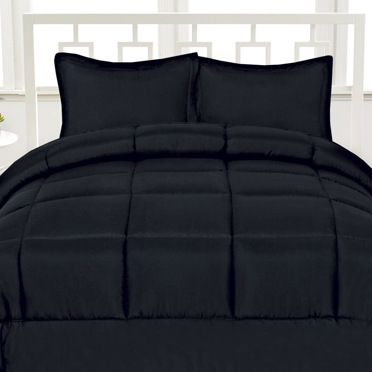 Fancy Linen Down Alternative Comforter Set Solid Black All Sizes New 