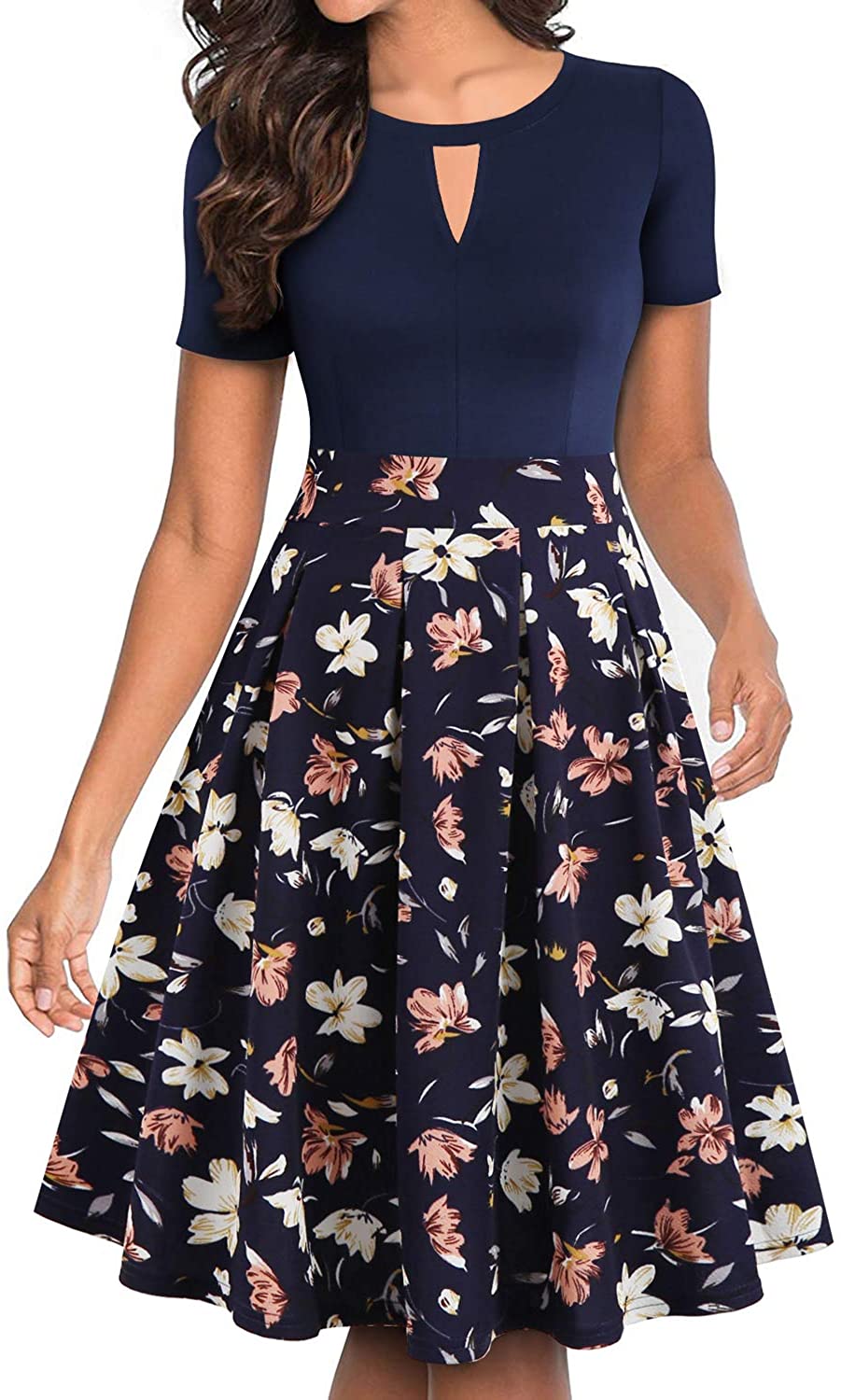 YATHON Women's Vintage Floral Flared A-Line Swing Casual Party Dresses ...