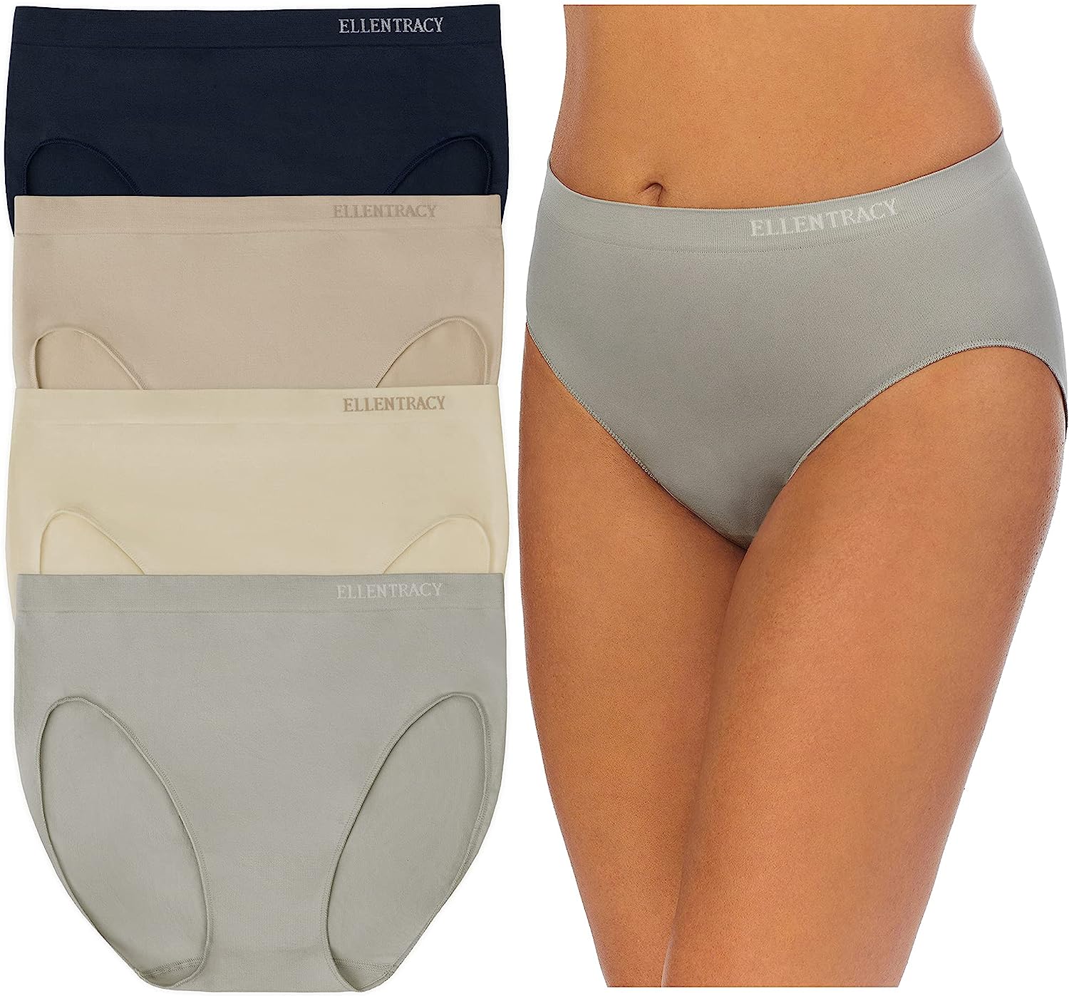 ELLEN TRACY Women’s Hi Cut Brief Panties Breathable Seamless Underwear  4-Pack Mu 
