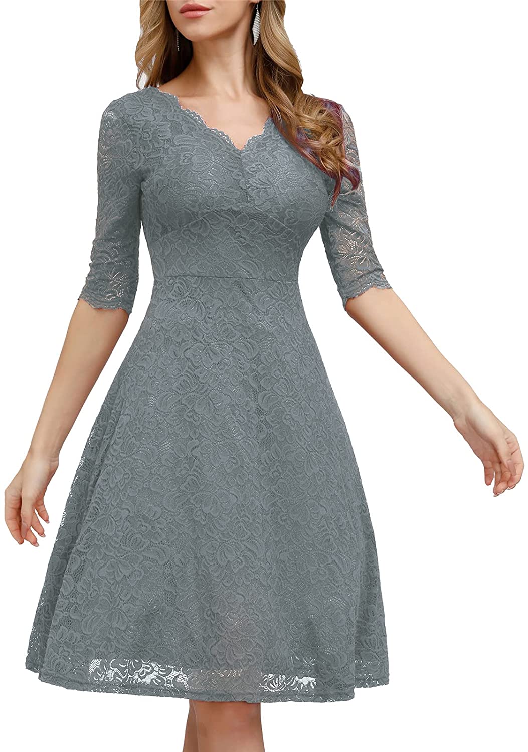 JASAMBAC Cocktail Dress for Women Vintage Wedding Guest Lace Midi