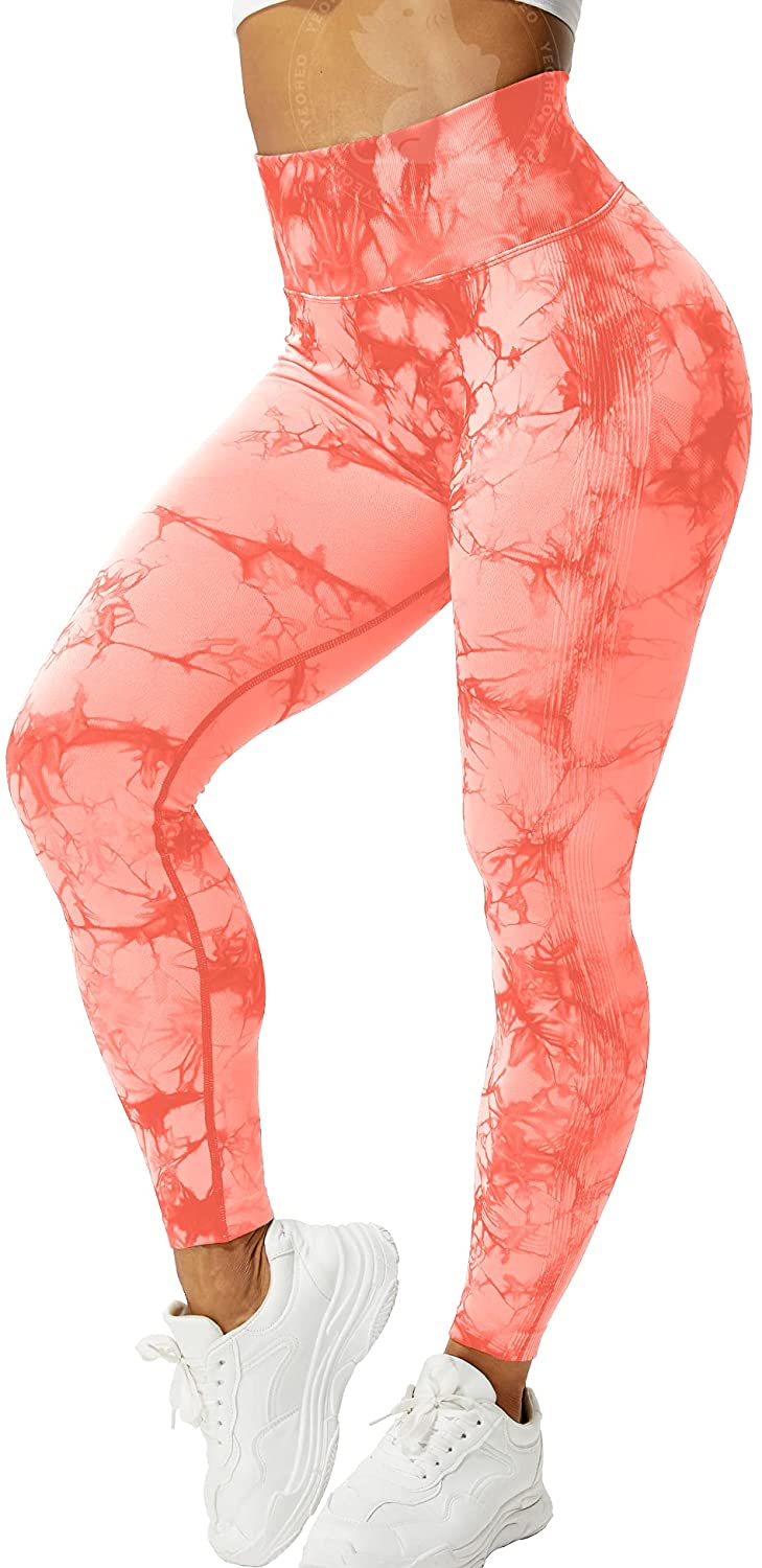 UKAP Womens Tie Dye Ruched Butt Lift Yoga Leggings with Pockets