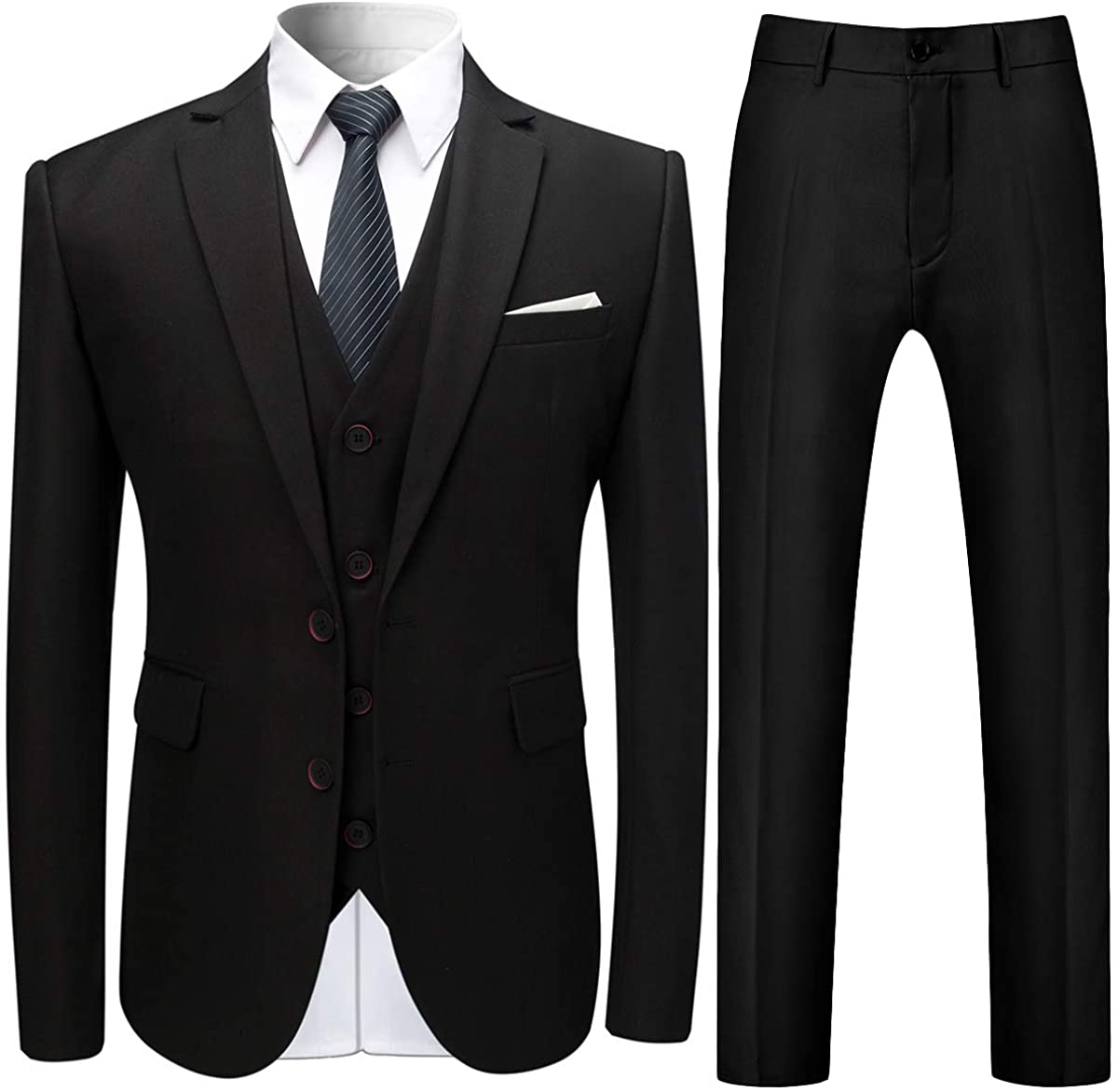Mens Lightweight Jacket.Men’s Suit Slim 3-Piece Suit Blazer Business Wedding Party Jacket Vest & Pants Navy 